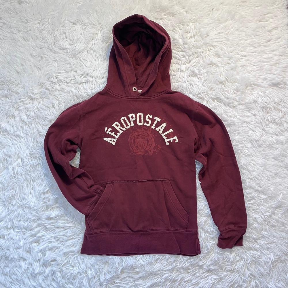 y2k vintage aeropostale dark red graphic hoodie xs